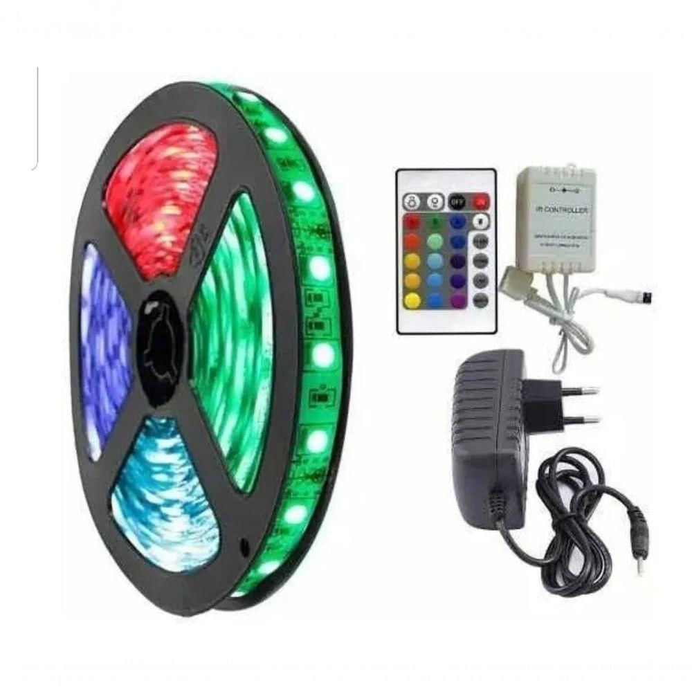 Fita Led Rgb 5050 Rolo 5M Com Fonte 12V 5A E Controle Remoto