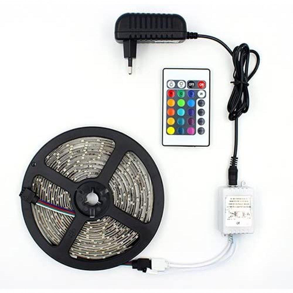 Fita Led Rgb 5050 Rolo 5M Com Fonte 12V 5A E Controle Remoto