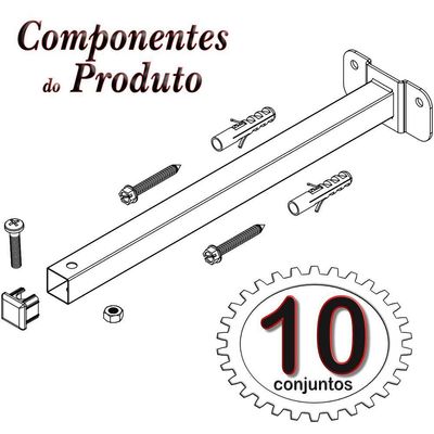 10 Suportes Refletor Base Reta Braço 20 Cm 10 Cjts - Preto