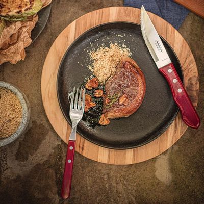 Jogo De Talheres Para Churrasco Jumbo Em Aço Inox Com Cabo Vermelho Polywood 12 Peças - Tramontina