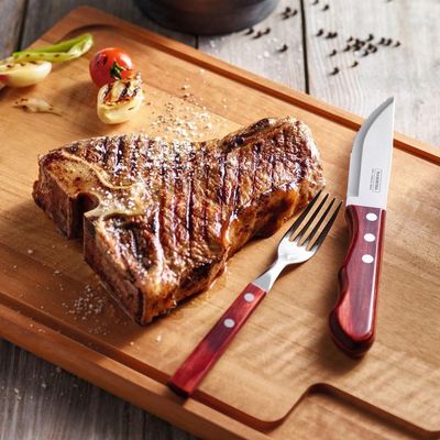 Jogo De Talheres Para Churrasco Jumbo Em Aço Inox Com Cabo Vermelho Polywood 12 Peças - Tramontina