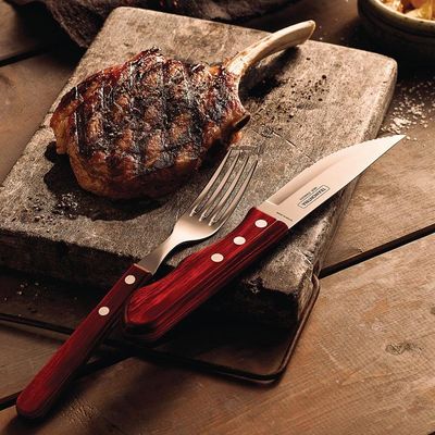 Jogo De Talheres Para Churrasco Jumbo Em Aço Inox Com Cabo Vermelho Polywood 12 Peças - Tramontina