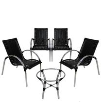 4 Cadeiras Em Mesa De Centro Em Alumínio Garden Preta