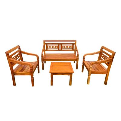 Kit Jogo De Banco 4 Lugares Com Mesa De Centro Madeira De Demolição Modelo Flor Sudeste Rústico
