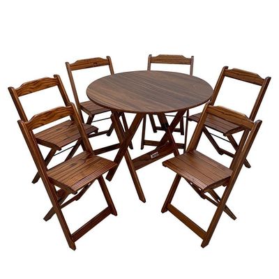 Mesa Dobrável De Madeira Redonda 90cm Com 6 Cadeiras Imbuia Cor: Marrom