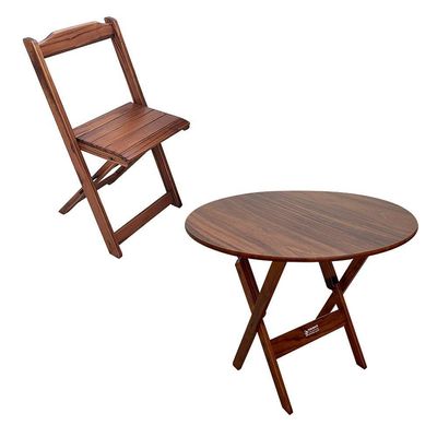 Mesa Dobrável De Madeira Redonda 90cm Com 6 Cadeiras Imbuia Cor: Marrom
