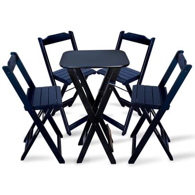 Jogo De Mesa Bistro Com 4 Cadeiras Dobravel Preto
