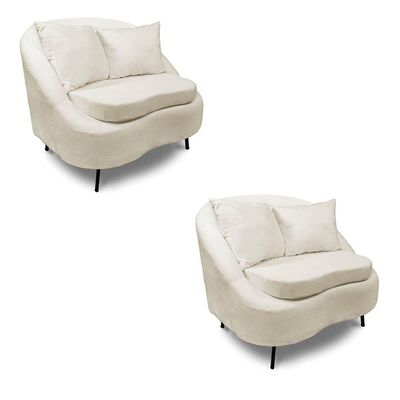 Poltrona Decorativa Orgânica Pé Ferro Pto Kit 2 Zaya Bouclê Bege C05 - D'rossi