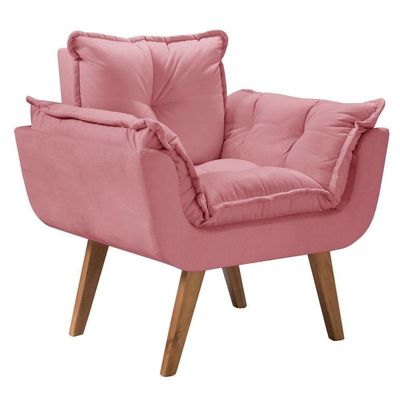 Poltrona Opalla Pé Palito Suede D Salla1 Lugar Rosa
