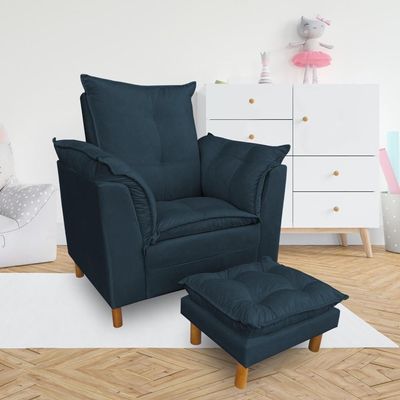 Kit Poltrona Amamentação Sara + Puff Veludo Azul Marinho Dal Poz Estofados
