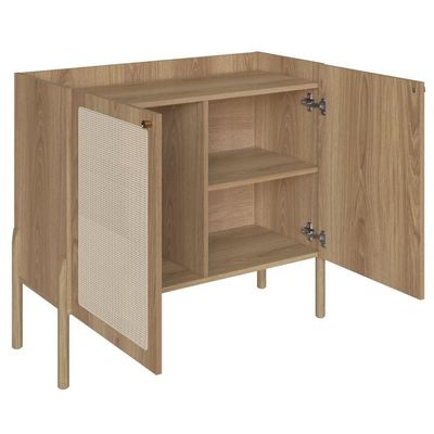 Balcão Bar Buffet Oslo Artesano 93 Cm (Largura) Mdp Mel Palha Natural Com Duas Portas Base Madeira
