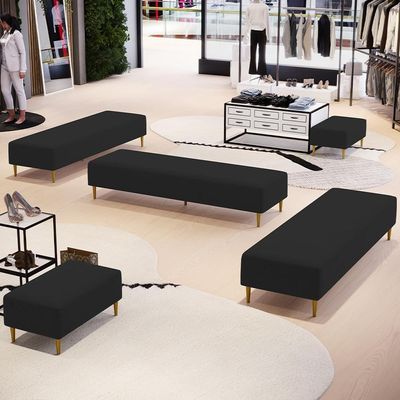 Kit 02 Puffs Decorativo Sala De Estar Bali W01 Pés Palito 170x60cm Suede Preto - Lyam Decor