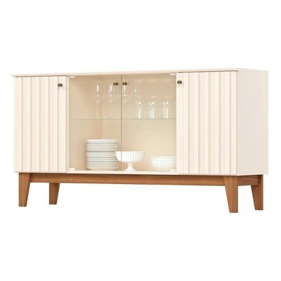 Buffet de Sala Jantar Eiffel 4 Portas c/ Vidro Off White/Nature - Henn
