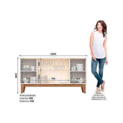 Buffet de Sala Jantar Eiffel 4 Portas c/ Vidro Off White/Nature - Henn
