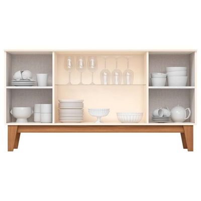 Buffet de Sala Jantar Eiffel 4 Portas c/ Vidro Off White/Nature - Henn