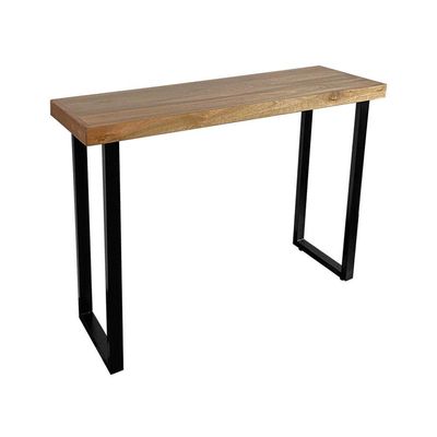 Aparador Hall De Entrada Industrial 220cm Em Madeira E Base Ferro Preto Preto