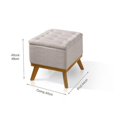 Puff Capitone Com Base Madeira D26 Soft Linho Sofatec Palha