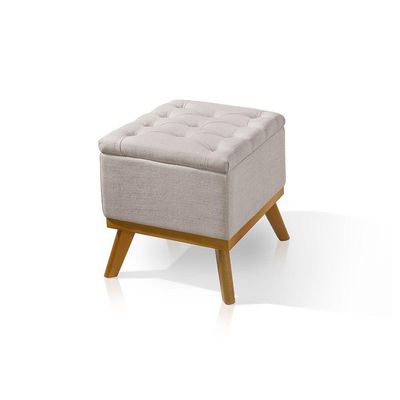 Puff Capitone Com Base Madeira D26 Soft Linho Sofatec Palha