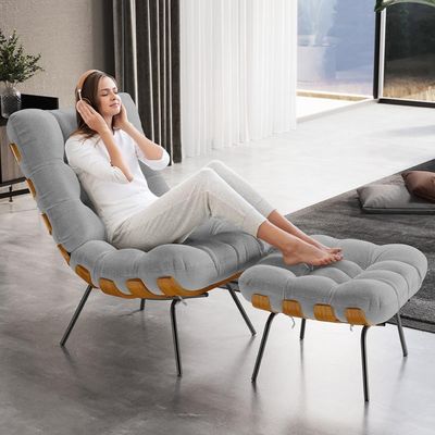 Kit 2 Poltronas Decorativas Costela L02 Bouclê Cinza - Lyam Decor