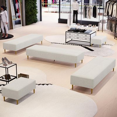 Kit 02 Puffs Decorativo Sala De Estar Bali W01 Pés Palito 210x60cm Linho Champagne - Lyam Decor