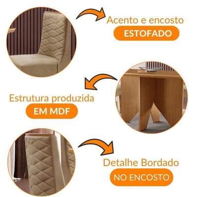 Mesa Evora 120 Mdf Canto Copo E Com 4 Cadeiras Safira Turim 07-naturalle-naturalle