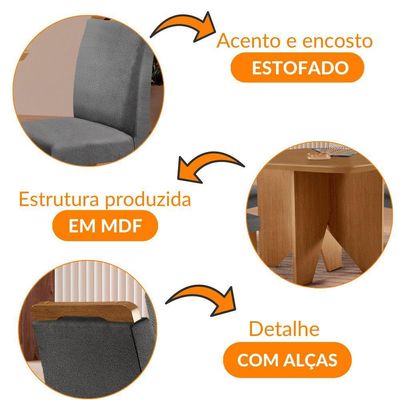 Mesa Evora 90 Mdf Com 4 Cadeiras Athenas Linho Grafite-naturalle-naturalle
