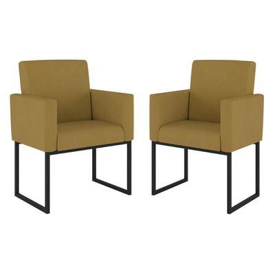 Kit 02 Poltronas Base De Ferro Preta Reforçada Balaqui Decor Capuccino