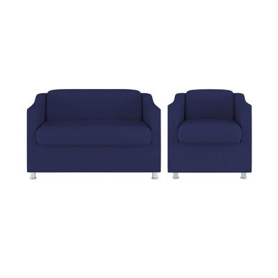 Kit 01 Poltrona Decorativa Tilla + Namoradeira Sala Espera Cor:azul Marinho