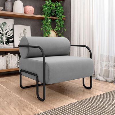 Poltrona Sala De Estar Industrial Preto Kit 2 Ameli Veludo Cinza K01 - D'rossi
