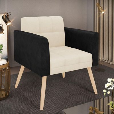 Poltrona Pés Palito Natural Elisa Preto-linho Bege A19 D03 - D'rossi