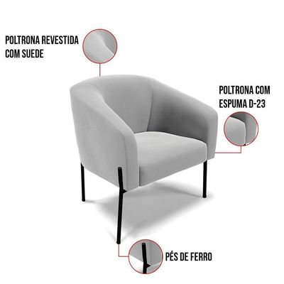 Poltrona Pé De Ferro Preto Kit 2 Stella Suede D03 - D'rossi Cor Cinza
