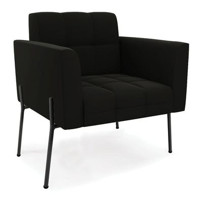 Poltrona Pé De Ferro Preto Para Sala Elisa Suede Preto D03 - D'rossi