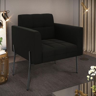 Poltrona Pé De Ferro Preto Para Sala Elisa Suede Preto D03 - D'rossi