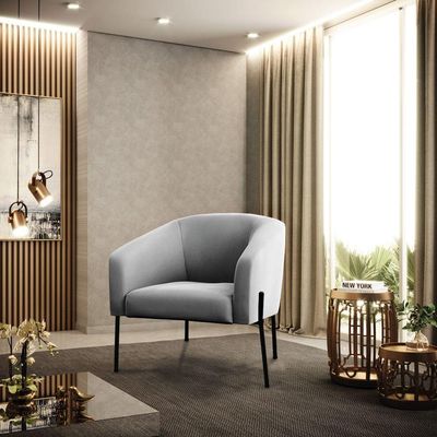 Poltrona Pé De Ferro Preto Sala De Estar Stella Suede Cinza D03 - D'rossi
