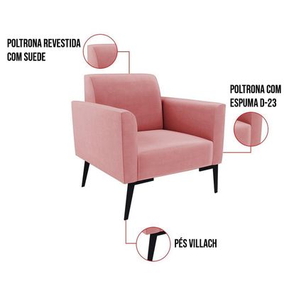 Kit 2 Poltronas Pés Villach Marisa Suede Rosê D03 - D'rossi
