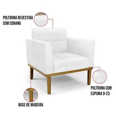 Poltrona Base De Madeira Fixa Castanho Elisa Corano D03 - D'rossi Cor Branco