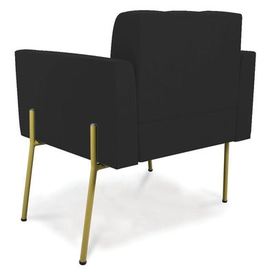 Poltrona Pé De Ferro Dourado Para Sala Kit 2 Elisa Veludo D03 - D'rossi Cor Preto