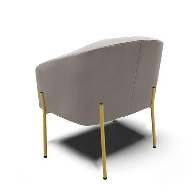 Poltrona Pé De Ferro Dourado Sala De Estar Stella Veludo Cinza D03 - D'rossi