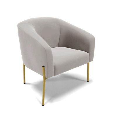 Poltrona Pé De Ferro Dourado Sala De Estar Stella Veludo Cinza D03 - D'rossi