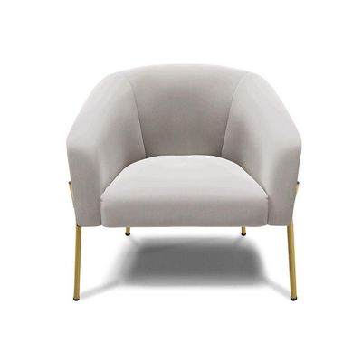 Poltrona Pé De Ferro Dourado Sala De Estar Stella Veludo Cinza D03 - D'rossi