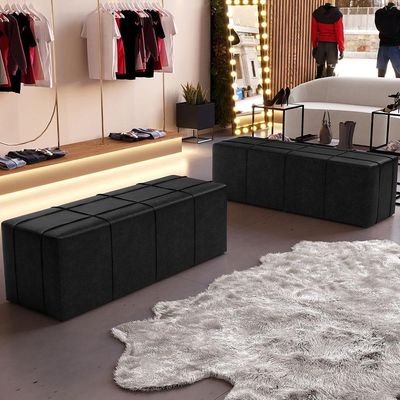 Puff Decorativo Living Sala De Estar 195 Cm Roma W01 Couríssimo Preto - Lyam