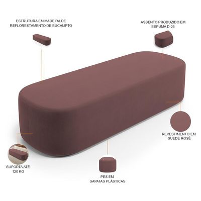 Puff Decorativo Orgânico Para Living Quarto 160cm Doha W01 Suede Rosê - Lyam Decor
