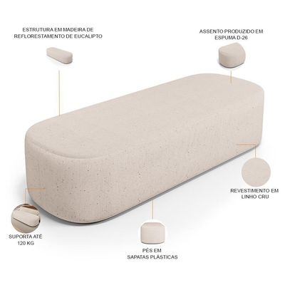 Puff Decorativo Orgânico Para Living Quarto 140cm Doha W01 Linho Cru - Lyam Decor