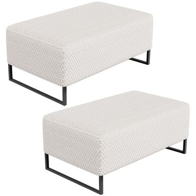 Kit 02 Puff Decorativo Para Sala De Estar Cléo Base De Ferro Preto 90 Cm W01 Bouclê Cru - Lyam