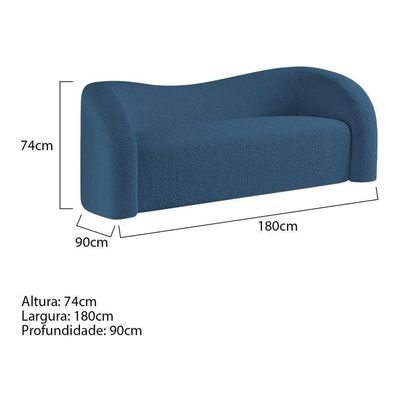 Sofá Curvo 3 Lugares Orgânico Coréia 180cm Linho Azul Royal