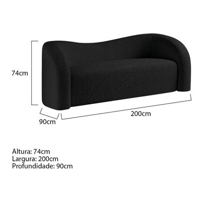 Sofá Curvo 3 Lugares Orgânico Coréia 200cm Linho Preto