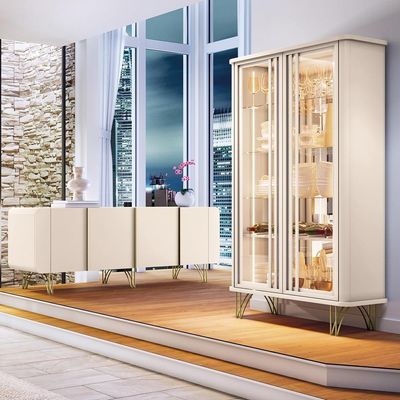 Kit Aparador Buffet Bar Living Santiago Com Cristaleira Adega Síria B01 Off White