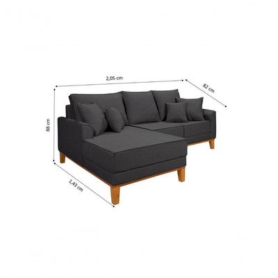 Sofá Living Beny Com Chaise Para Sala De Estar Confortável Império Grafite 199
