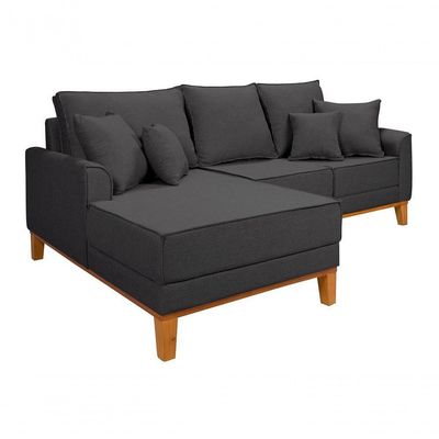Sofá Living Beny Com Chaise Para Sala De Estar Confortável Império Grafite 199