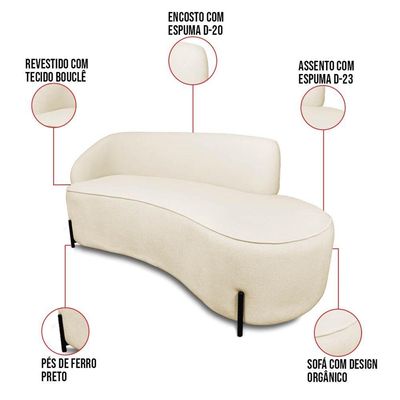 Sofá 4 Lugares Orgânico 220cm Pé Ferro Pto Morgan Bouclê L01 - D'rossi Cor Bege
